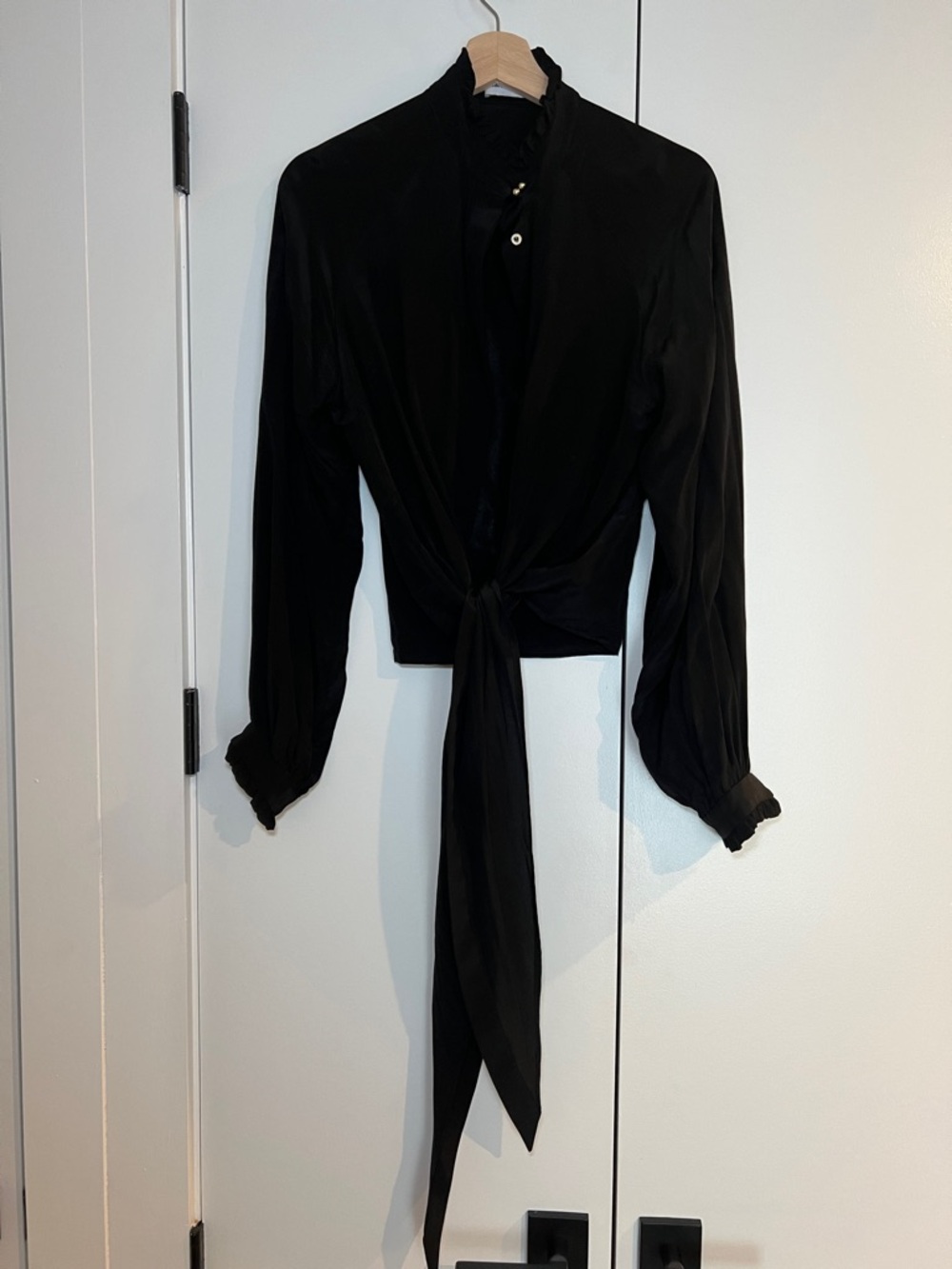 Rebecca Vallance Black Tie-Front Long Sleeve Blouse